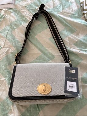 U.S. Polo Assn. White Crossbody Bag with Black Trim and Gold Hardware